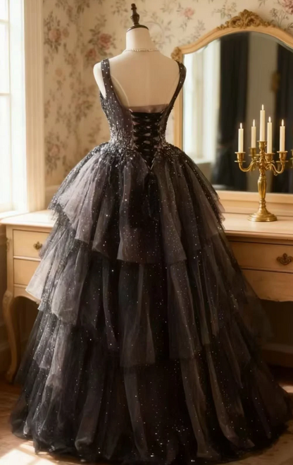 Gorgeous Straps  Ball Gown Quicneanera Dress Tulle Appliques Brown Sweet 16 Dress DP06100