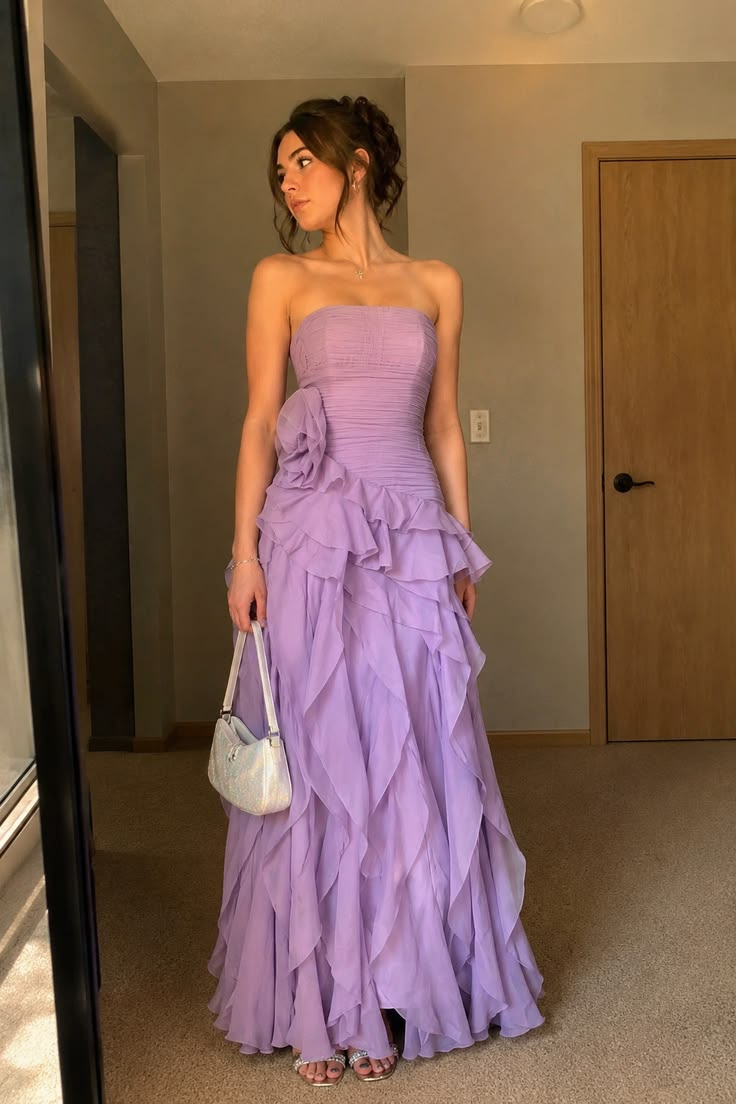 Robe longue de soirée en mousseline fourreau bustier glamour violette pour bal de promo DP06102