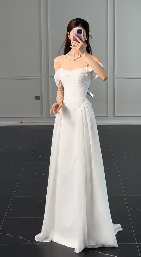 Robe de mariée bustier blanche modeste en mousseline DP06118