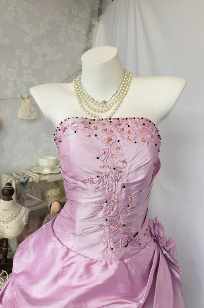 Sexy Strapless Birthday Dress Satin Sheath Party Dress Pink Hoco Dress DP06126