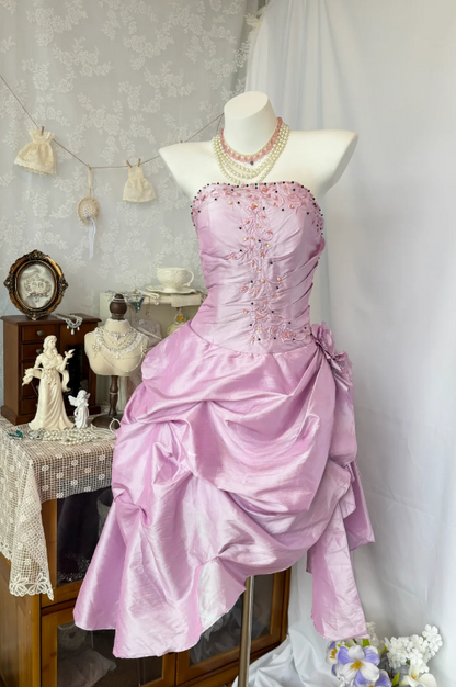 Sexy Strapless Birthday Dress Satin Sheath Party Dress Pink Hoco Dress DP06126