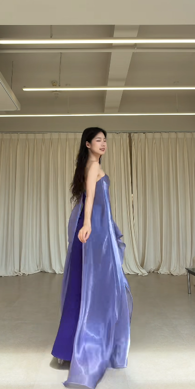 Robe de soirée longue simple violette en mousseline de soie coupe fourreau DP06139