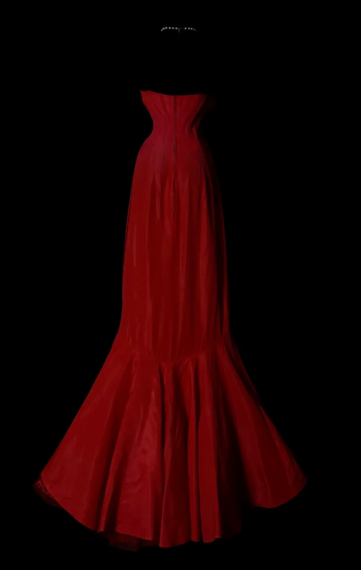 Einfaches rotes langes Abendkleid aus Chiffon im Meerjungfrauen-Stil, festliches Kleid DP06140