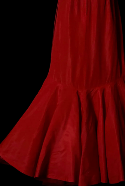 Einfaches rotes langes Abendkleid aus Chiffon im Meerjungfrauen-Stil, festliches Kleid DP06140