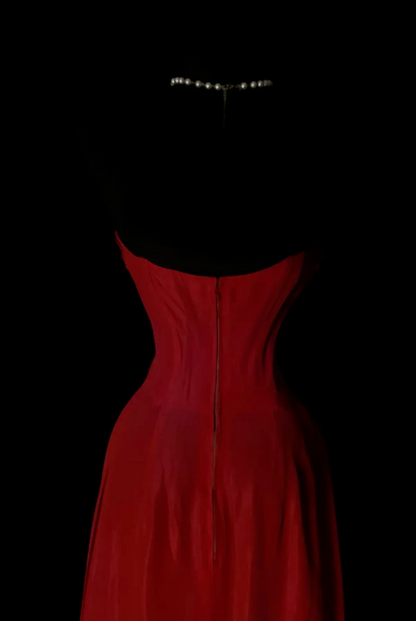 Einfaches rotes langes Abendkleid aus Chiffon im Meerjungfrauen-Stil, festliches Kleid DP06140