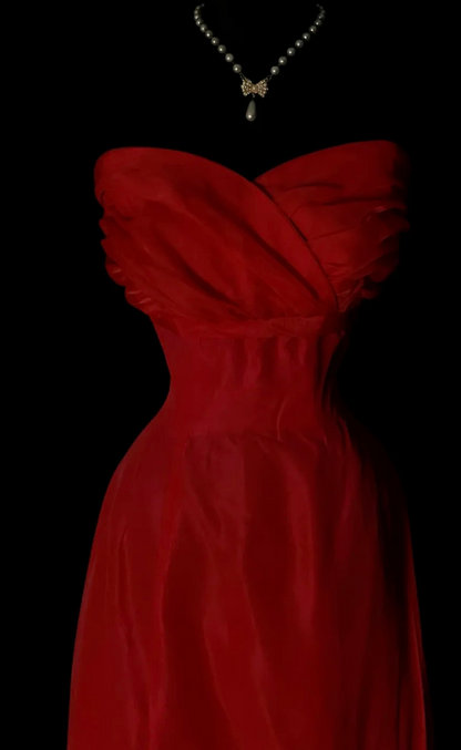 Einfaches rotes langes Abendkleid aus Chiffon im Meerjungfrauen-Stil, festliches Kleid DP06140