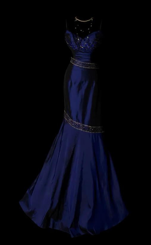 Elegantes nachtblaues langes Abendkleid aus Satin, Meerjungfrauen-Stil, festliches Kleid DP06144