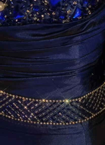 Chic Navy Blue Long Evening Dress Satin Mermaid Formal Dress DP06144