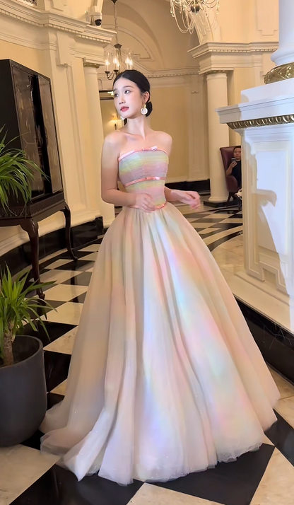 Chic Colorful Long Evening Dress Tulle A-Line Formal Dress DP06145