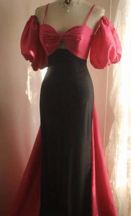 Élégante robe longue de soirée noire en mousseline fourreau robe de cérémonie DP06146