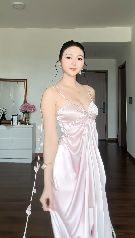 Chic rosafarbenes langes Abendkleid aus Satin, Etuikleid, Hochzeitsgästekleid DP06148