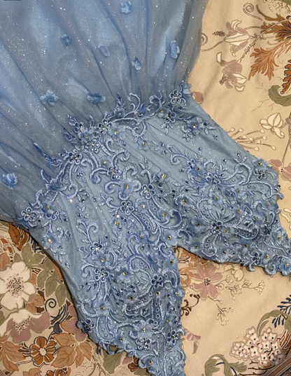 Chic Blue Hoco Dress Appplique Tulle Dress for Party Dress A-Line Birthday Dress DP06156