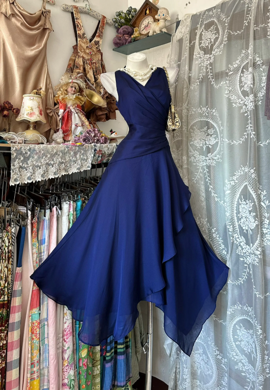 Chic Navy Blue Hoco Dress A-Line Dress for Party Dress Chiffon Birthday Dress DP06162