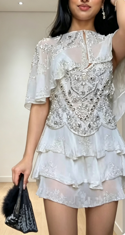 Chic kurzes Hoco-Kleid Etuikleid für Partykleid Perlenbesetztes Chiffon-Geburtstagskleid DP06164