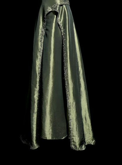 Chic Green Formal Dress V-neck Sheath Dress for Party Satin Evening Dress DP06169