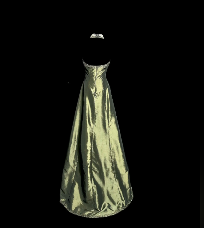 Chic Green Formal Dress V-neck Sheath Dress for Party Satin Evening Dress DP06169