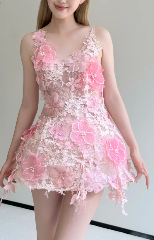 Cute Pink Hoco Dress Lace Sheath Dress for Party Appliques Birthday Dress DP06174
