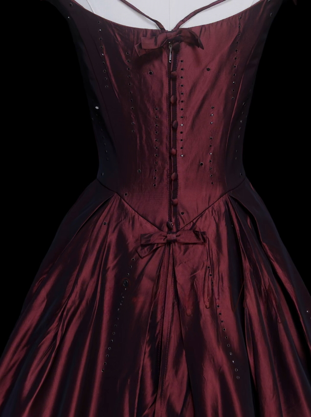 Elegantes dunkelrotes Ballkleid Spaghettiträger A-Linie Satin Langes Abendkleid DP06182