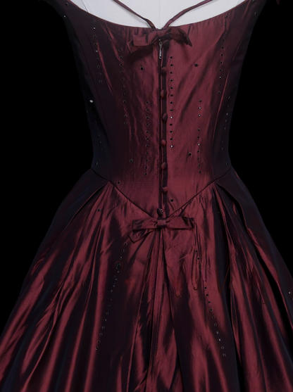 Elegantes dunkelrotes Ballkleid Spaghettiträger A-Linie Satin Langes Abendkleid DP06182