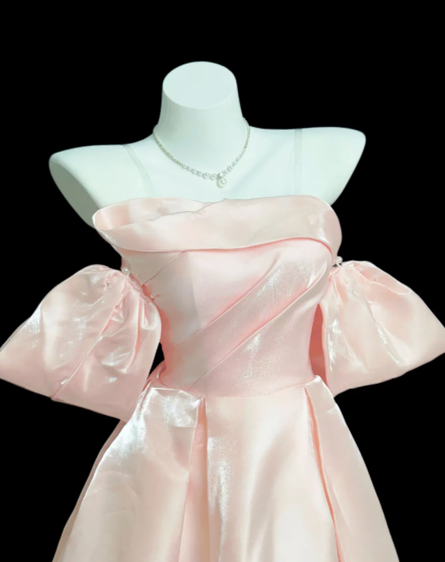 Glamouröses pinkes Geburtstagskleid, schulterfrei, A-Linien-Partykleid, Satin Hoco Kleid DP06194
