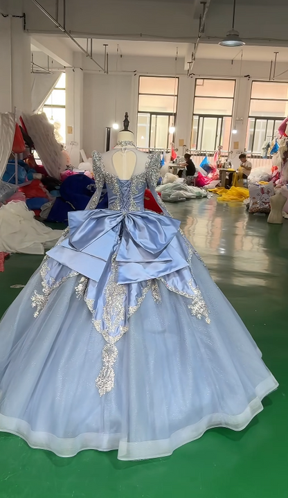 Robe de Quinceañera en Tulle de Fée avec Appliques Bleu Robe de Sweet 16 DP06203