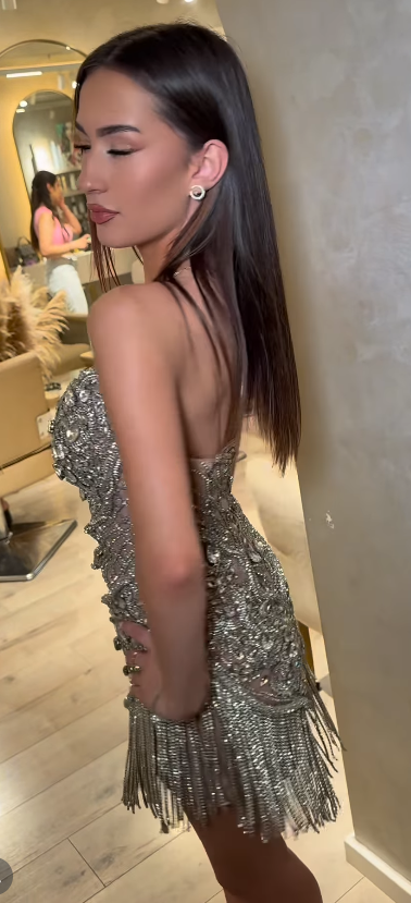 Fashion Gold Hoco Dress Beadeds Sheath Birthday Dress Straps Party Dress DP06229