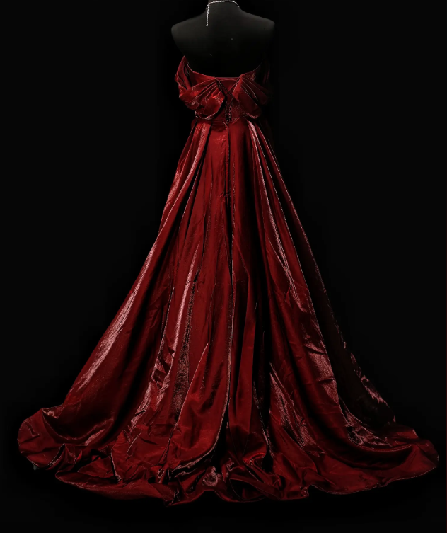 Élégante Robe de Soirée Bourgogne en Satin Épaules Dénudées Robe de Bal Trapèze DP06236