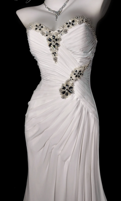 Chic White Evening Dress Sweetheart Sheath Prom Dress Chiffon Formal Dress  DP06245