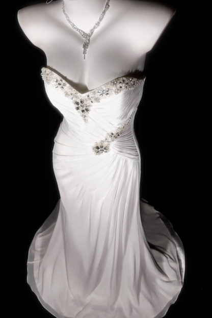 Chic White Evening Dress Sweetheart Sheath Prom Dress Chiffon Formal Dress  DP06245