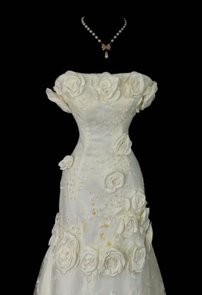 Robe de Soirée Chic Blanche sans Bretelles Trapèze Robe de Bal en Satin Robe de Cérémonie DP06247