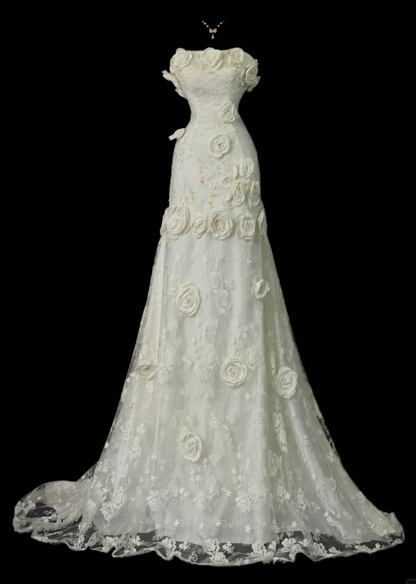 Robe de Soirée Chic Blanche sans Bretelles Trapèze Robe de Bal en Satin Robe de Cérémonie DP06247
