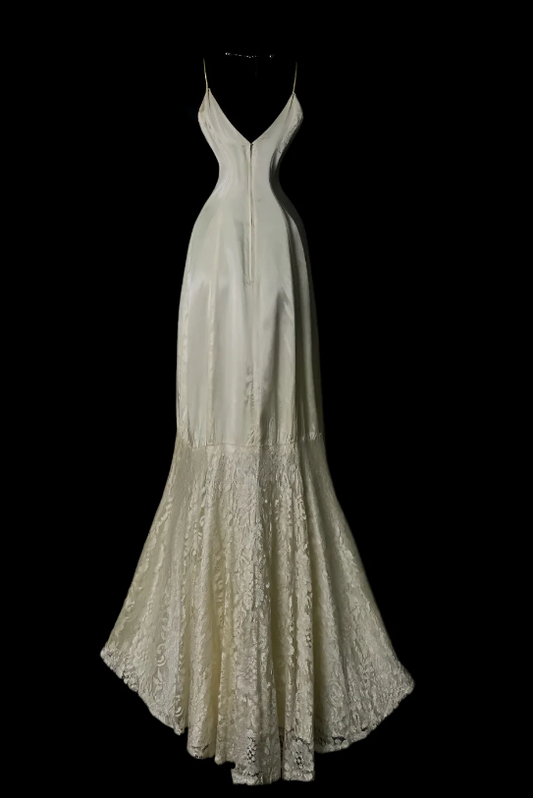 Robe de soirée chic Champagne avec bretelles fourreau Robe de bal en dentelle et satin Robe de cérémonie DP06254