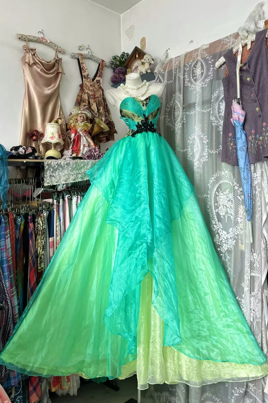 Chic Green Evening Dress Sweetheart A-Line Prom Dress Tulle Formal Dress DP06255