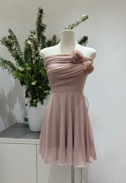 Sexy Dusty Pink Short Prom Dress Chiffon Hoco Dress A-Line Birthday Dress  A-Line DP06259