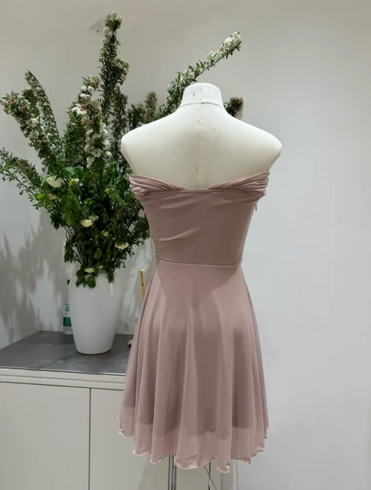 Sexy staubrosa kurzes Ballkleid Chiffon Hoco-Kleid A-Linien-Geburtstagskleid A-Linie DP06259