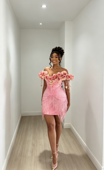 Sexy Pink Kurzes Ballkleid schulterfrei Etuikleid Geburtstagskleid Satin Homecoming-Kleid DP06268
