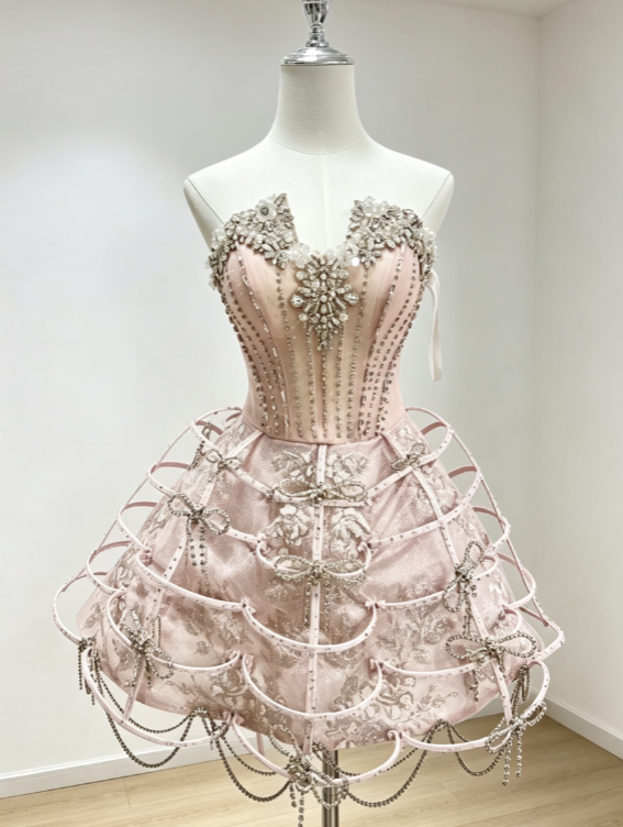 Sexy Pink Short Prom Dress Strapless A-Line Birthday Dress Beaded Tulle Hoco Dress DP06269