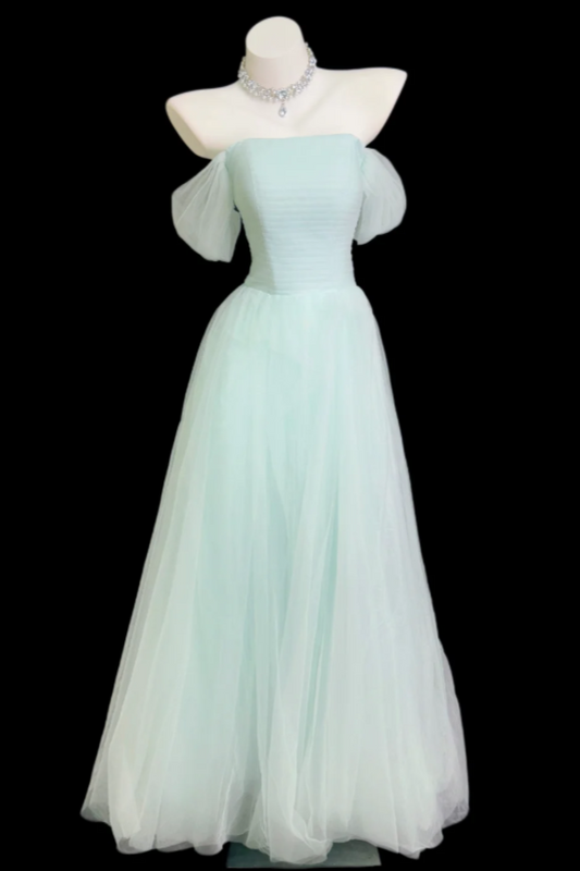 Elegantes schulterfreies A-Linien-Tüll-Abendkleid Tiffany Blau Ballkleid DP06286