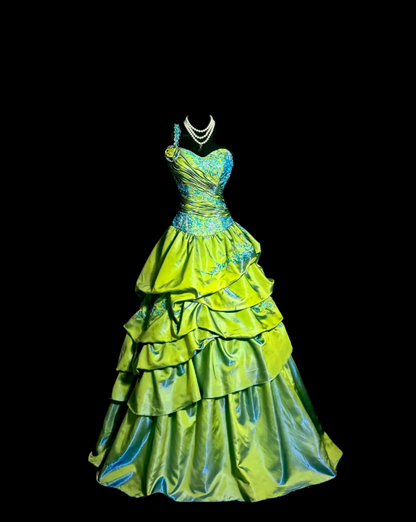 Chic One-shoulder A-Line Satin Long Evening Dress Green Prom Dress DP06288