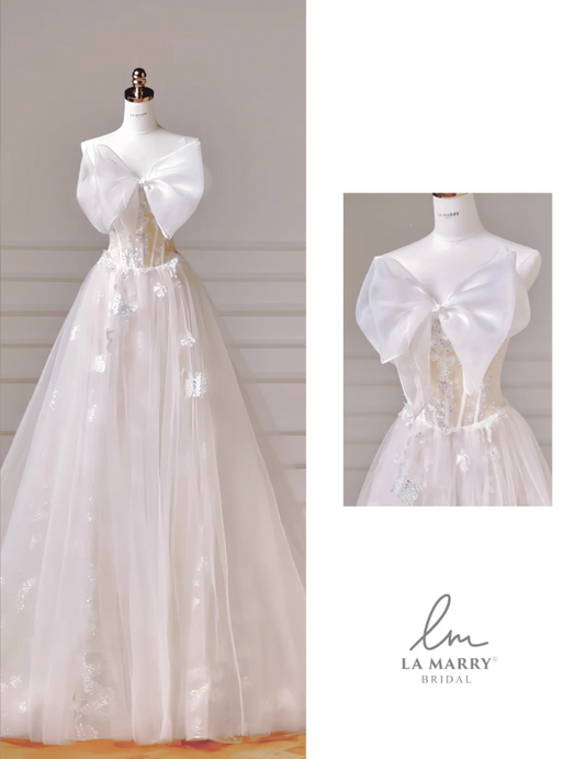 Zeitloses trägerloses A-Linien Brautkleid Weißes Brautkleid Tüll Brautkleid DP06291
