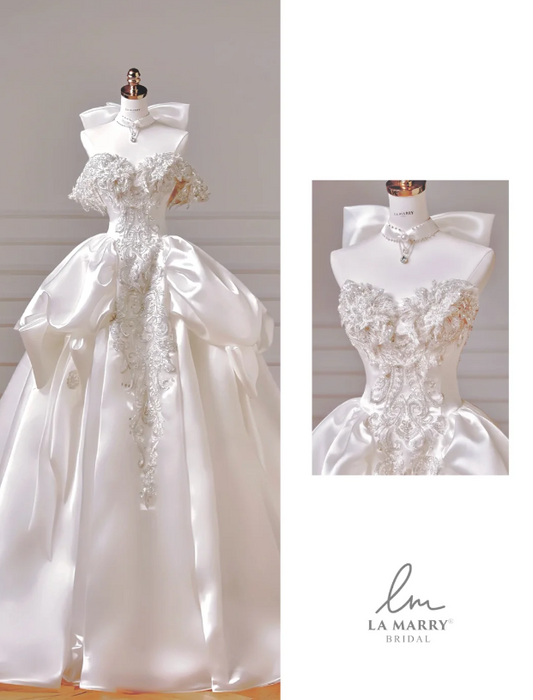 Zeitloses trägerloses A-Linien-Hochzeitskleid, weißes Brautkleid, Satin-Brautkleid DP06292