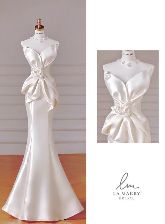 Zeitloses Sweetheart Meerjungfrauen-Brautkleid Weißes Brautkleid Satin-Brautkleid DP06295