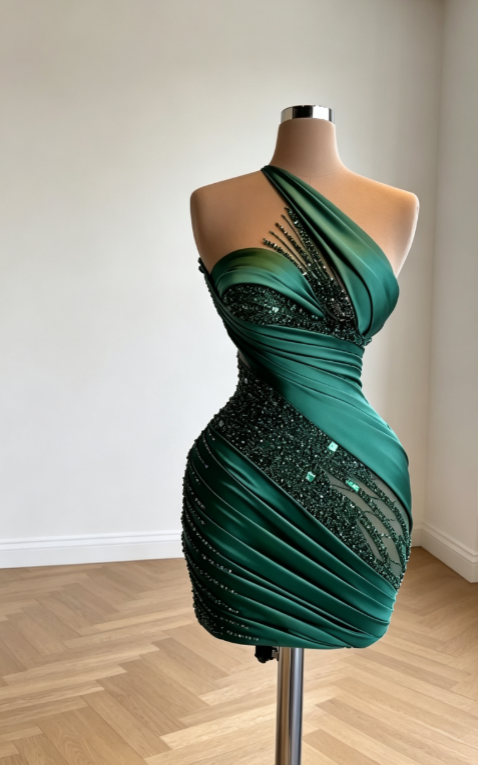 Sexy Dunkelgrünes Hoco-Kleid, schulterfrei, Bodycon-Kleid für Party, Satin-Geburtstagskleid DP06312