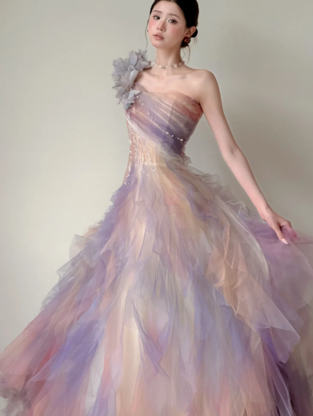 Glamouröses, schulterfreies Ballkleid A-Linien-Kleid für Partys Tüll-Abendkleid DP06317