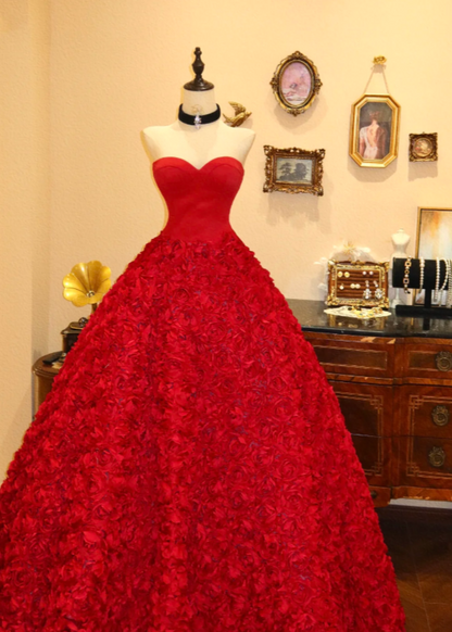 Robe de bal rouge glamour, robe de soirée trapèze bustier en tulle DP06318