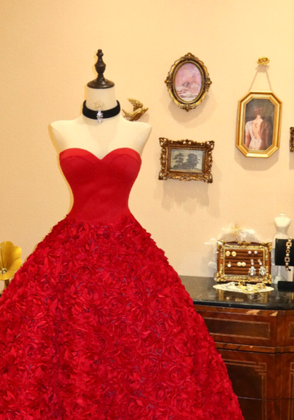 Robe de bal rouge glamour, robe de soirée trapèze bustier en tulle DP06318
