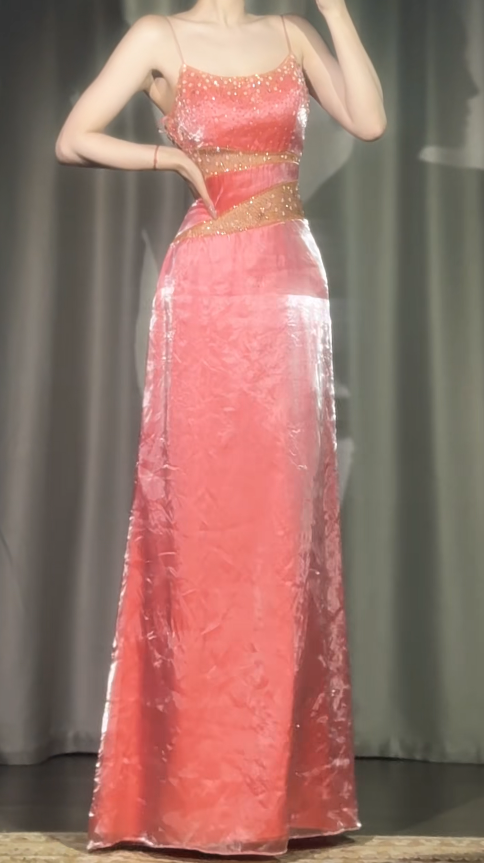 Glam Peach Abschlussballkleid Etuikleid für Party Satin Abendkleid DP06319