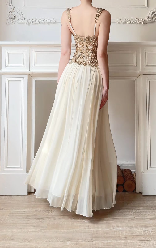 Glamouröses Aprikosen Ballkleid A-Linien-Kleid für Party Chiffon Abendkleid DP06322