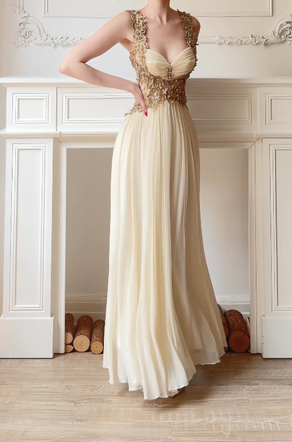 Glamouröses Aprikosen Ballkleid A-Linien-Kleid für Party Chiffon Abendkleid DP06322