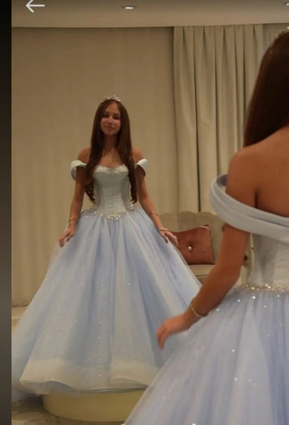Glam Blue Prom Dress A-Line Dress for Party Tulle Evening Dress DP06326